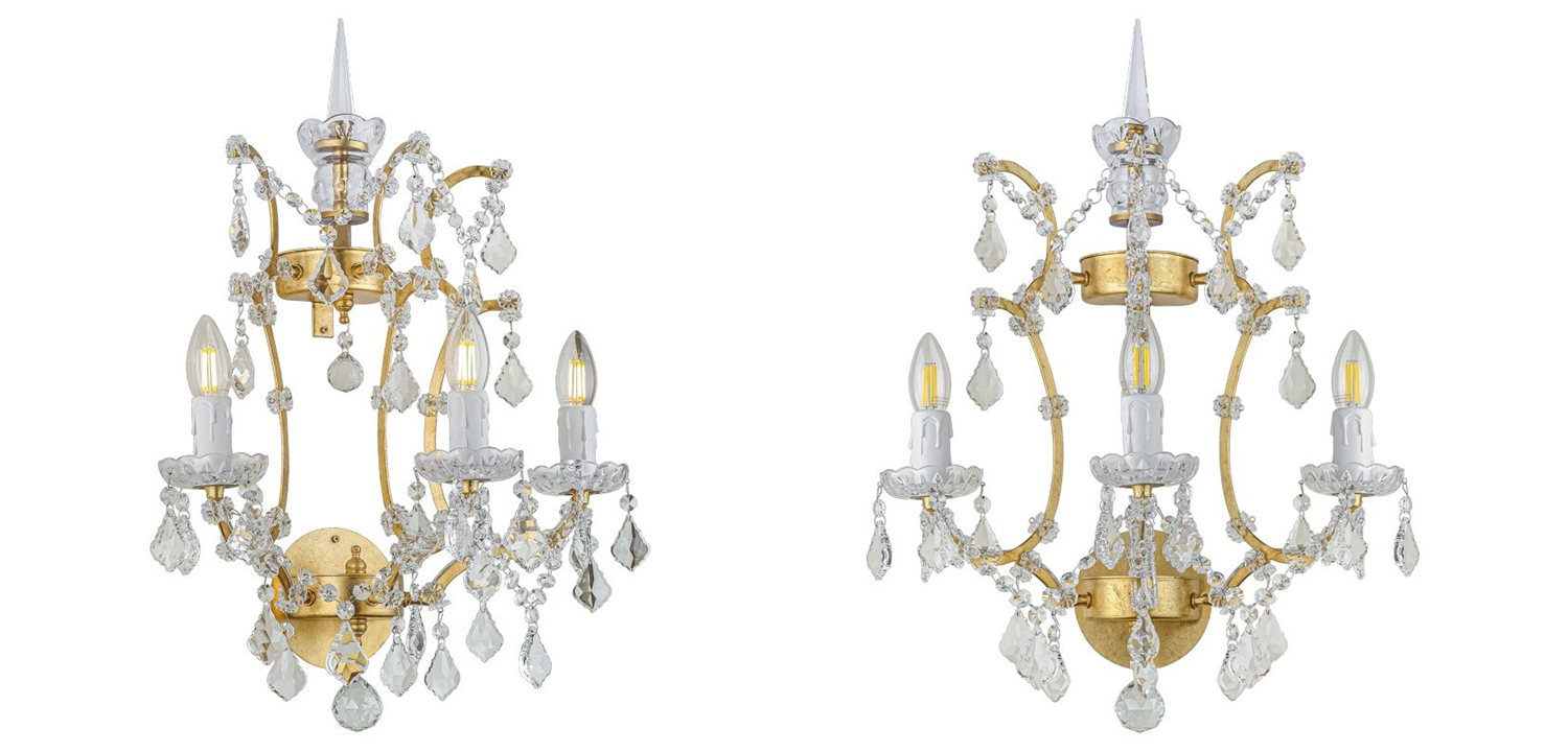 Бра 19th c. Rococo IRON & CLEAR CRYSTAL Gold Wall Lamp - фото