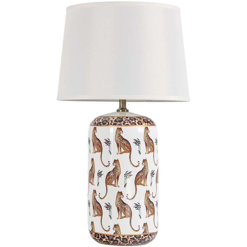 Настольная лампа с абажуром Leopard Lampshade White Белый Коричневый в Кирове | Loft Concept 