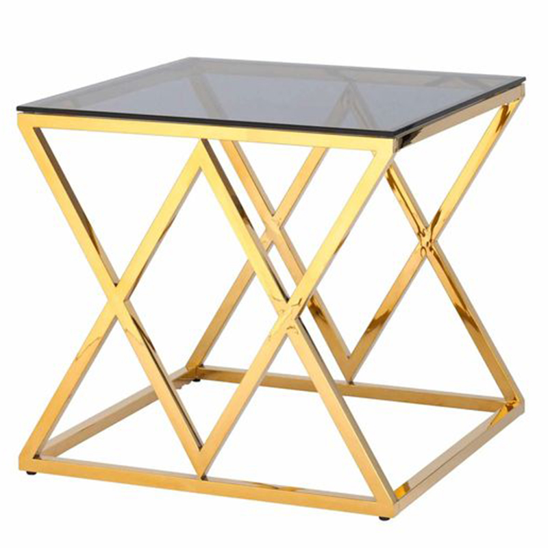 Стол приставной Geometry Rhombus Gold Золотой Стекло Смок Стол приставной Geometry Rhombus Gold Золотой Стекло Смок в Кирове | Loft Concept