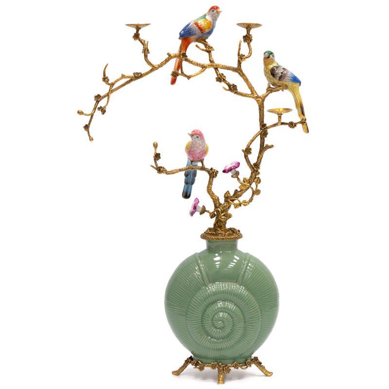 Ваза фарфоровая зеленая с фигурками птиц Porcelain bird Античный зеленый Ваза фарфоровая зеленая с фигурками птиц Porcelain bird Античный зеленый в Кирове | Loft Concept