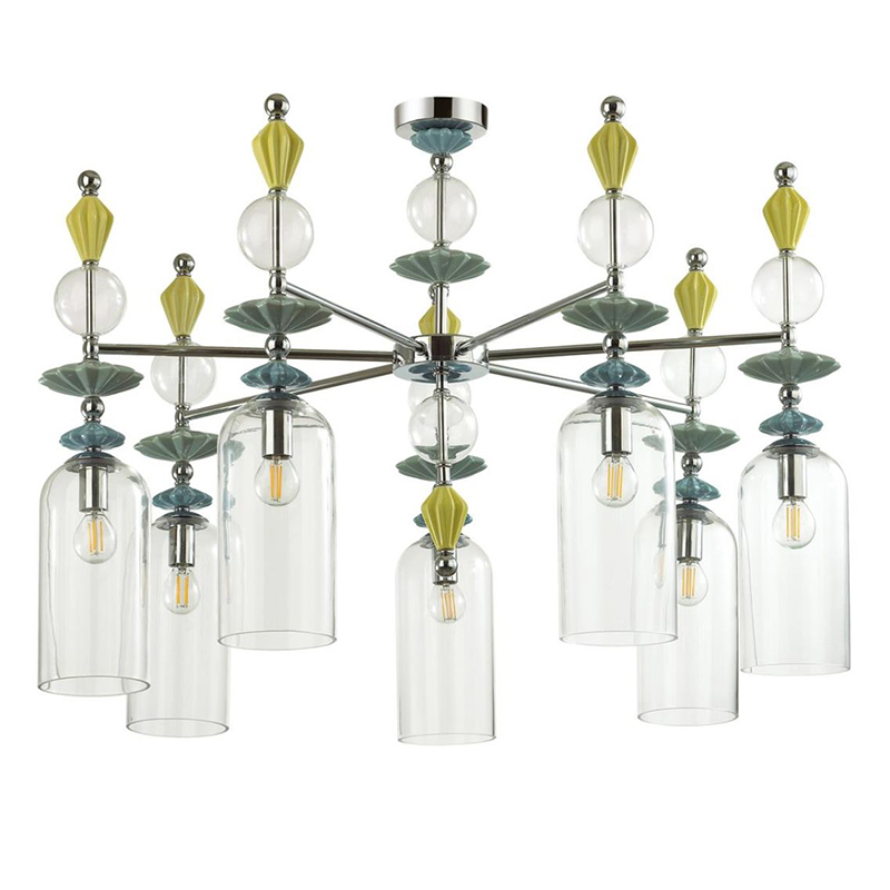 Люстра Iris Glass Chandelier candy 7 chrome Прозрачное Стекло Прозрачный зеленый Желтый Хром в Кирове | Loft Concept 