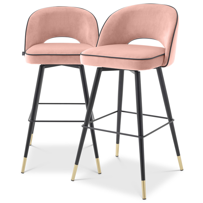 Комплект барных стульев Eichholtz Bar Stool Cliff set of 2 nude Розовый пастельный Черный Латунь Комплект барных стульев Eichholtz Bar Stool Cliff set of 2 nude Розовый пастельный Черный Латунь в Кирове | Loft Concept