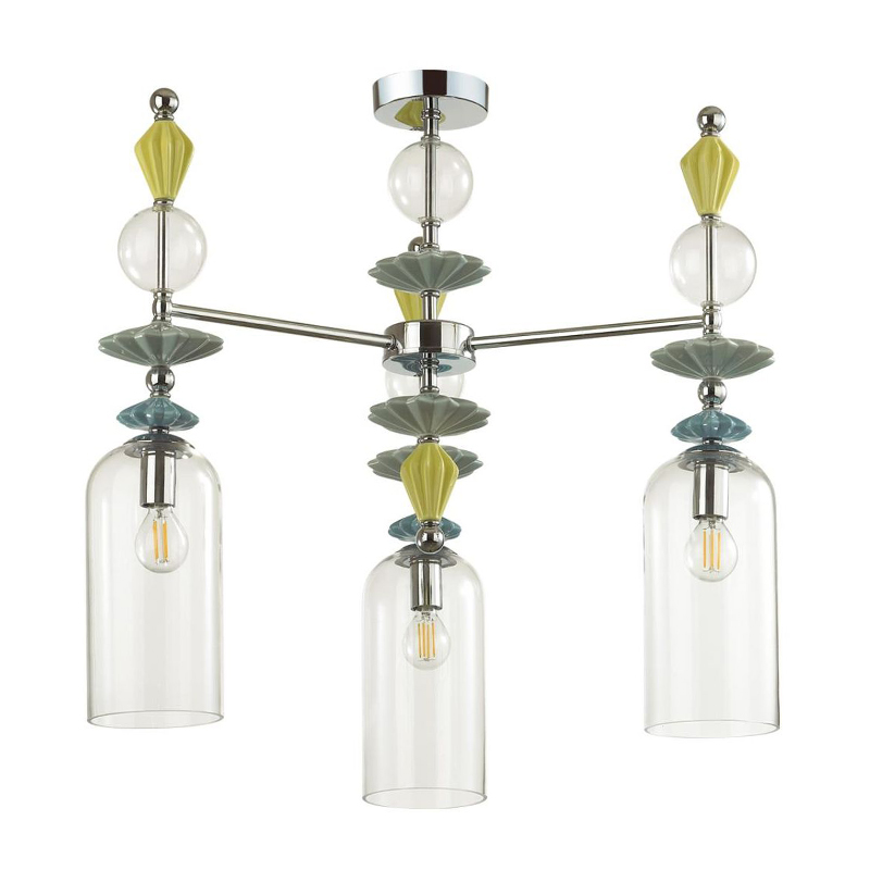 Люстра Iris Glass Chandelier candy 3 chrome Прозрачное Стекло Прозрачный зеленый Желтый Хром Люстра Iris Glass Chandelier candy 3 chrome Прозрачное Стекло Прозрачный зеленый Желтый Хром в Кирове | Loft Concept