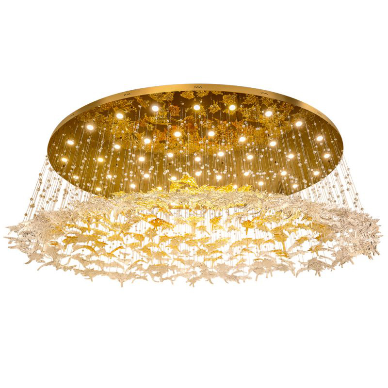 Большая круглая люстра с подвесками в виде листьев Amber Leaf Fall Light Chandelier Gold Прозрачное Стекло Золотой Большая круглая люстра с подвесками в виде листьев Amber Leaf Fall Light Chandelier Gold Прозрачное Стекло Золотой в Кирове | Loft Concept