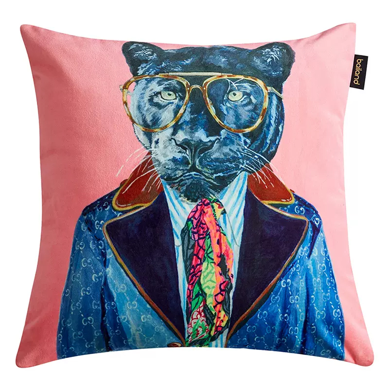 Декоративная подушка Стиль Gucci Panther Fashion Animals Cushion Pink Розовый Синий Мульти Декоративная подушка Стиль Gucci Panther Fashion Animals Cushion Pink Розовый Синий Мульти в Кирове | Loft Concept