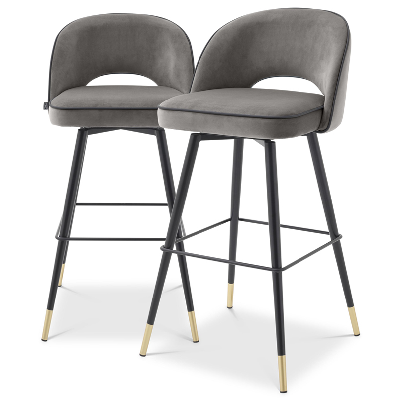Комплект барных стульев Eichholtz Bar Stool Cliff set of 2 grey Черный Латунь Серый Комплект барных стульев Eichholtz Bar Stool Cliff set of 2 grey Черный Латунь Серый в Кирове | Loft Concept