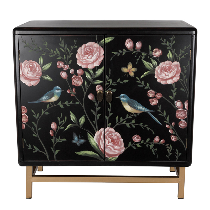 Комод с росписью птицы и цветы Black Chest Of Drawers Peonies Черный Черный Золотой Мульти Комод с росписью птицы и цветы Black Chest Of Drawers Peonies Черный Черный Золотой Мульти в Кирове | Loft Concept