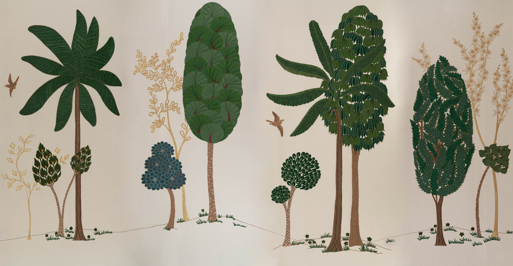 Обои ручная роспись Mughal Trees Original colourway on linen - постер Loft-Concept в Кирове