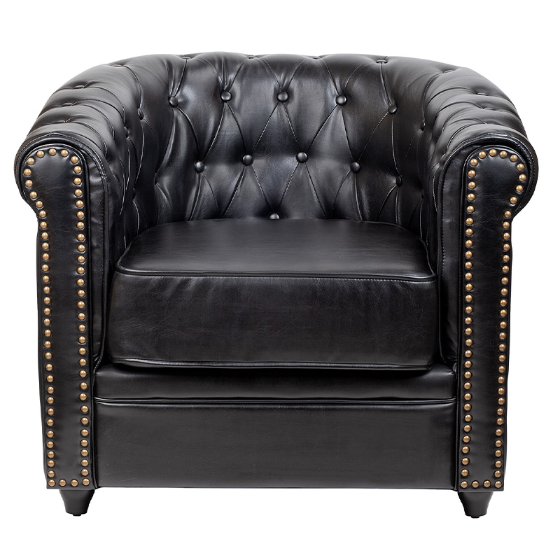 Кресло кожаное с мягкими подлокотниками на 4-х деревянных ножках Logan Leather Armchair black Черный Кресло кожаное с мягкими подлокотниками на 4-х деревянных ножках Logan Leather Armchair black Черный в Кирове | Loft Concept