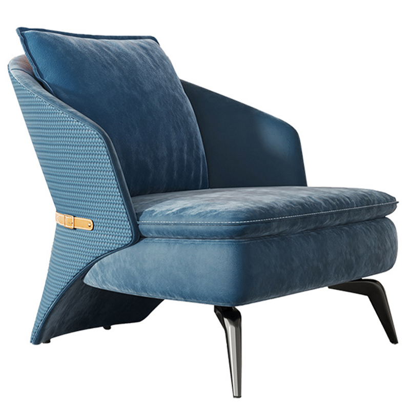 Кресло Albie Armchair Blue Синий Бежевый Темный хром Кресло Albie Armchair Blue Синий Бежевый Темный хром в Кирове | Loft Concept
