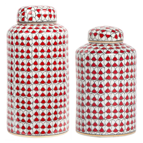 Декоративный сосуд Red ornament Красный Белый Декоративный сосуд Red ornament Красный Белый в Кирове | Loft Concept