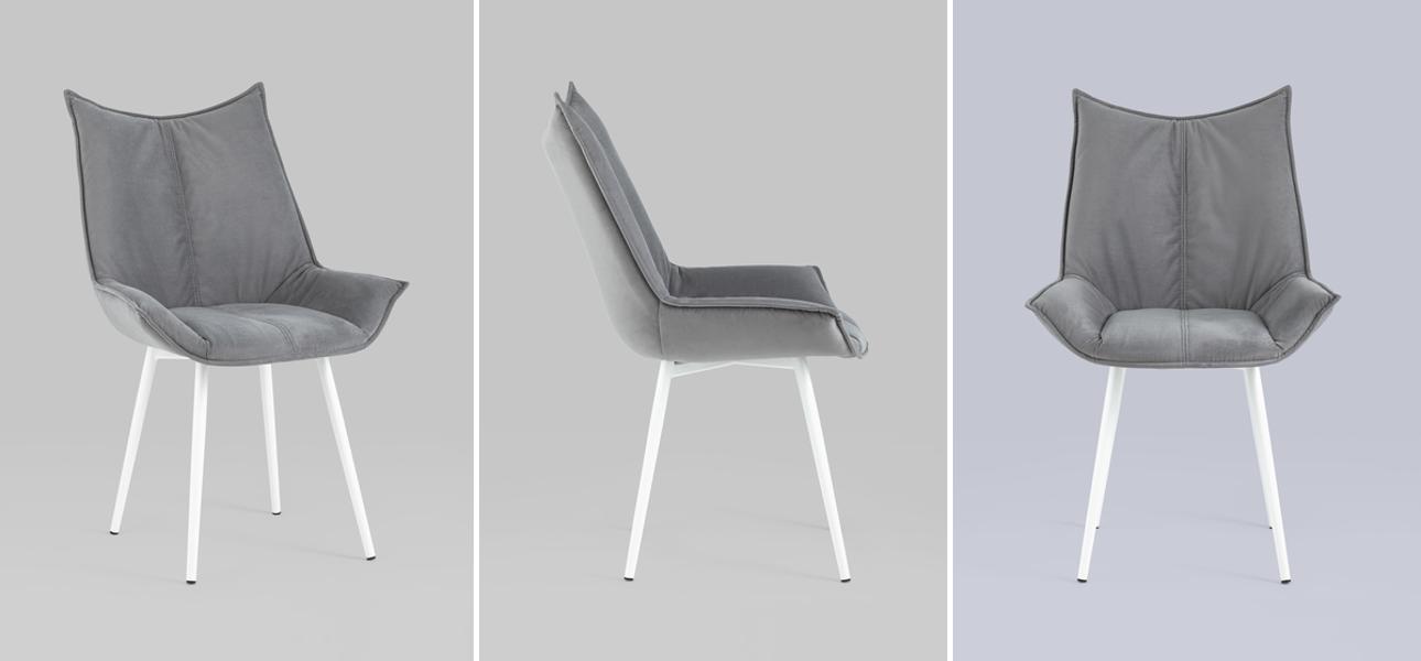 Стул Oslo Chair Серый Велюр Белый Металл - фото