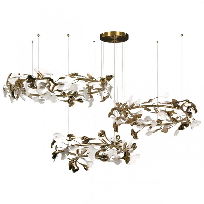 Люстра Триптих Wintery flover Gold с Белыми плафонами Золотой Белый Люстра Триптих Wintery flover Gold с Белыми плафонами Золотой Белый в Кирове | Loft Concept