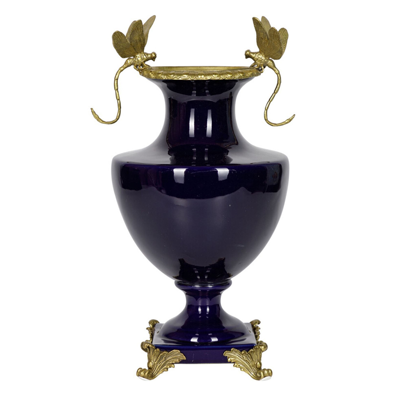 Ваза темно-синего цвета из фарфора с бронзовыми стрекозами Eden Garden porcelain and bronze Темно-синий Бронза Ваза темно-синего цвета из фарфора с бронзовыми стрекозами Eden Garden porcelain and bronze Темно-синий Бронза в Кирове | Loft Concept