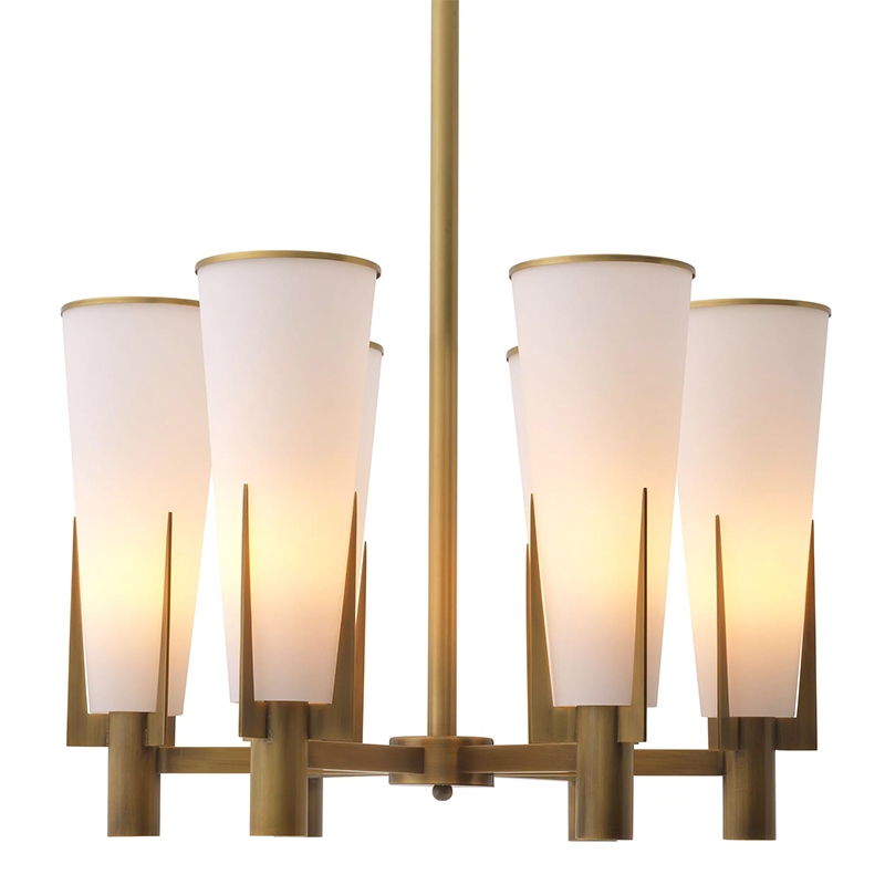 Люстра Eichholtz Chandelier Dino Brass Латунь Белое матовое стекло Люстра Eichholtz Chandelier Dino Brass Латунь Белое матовое стекло в Кирове | Loft Concept
