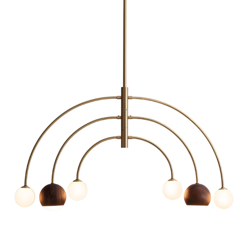 Люстра Wynne Metal Arch Wooden Chandelier Латунь Белое матовое стекло Коричневый Люстра Wynne Metal Arch Wooden Chandelier Латунь Белое матовое стекло Коричневый в Кирове | Loft Concept