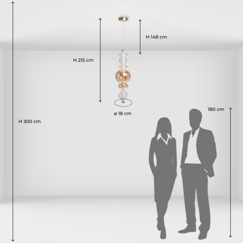 Подвесной светильник с вертикальной композицией из прозрачных и янтарных стеклянных шаров и ромбов Gabriel Scott Luna в Кирове