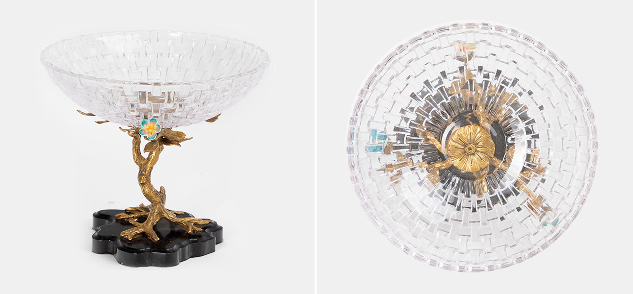 Ваза прозрачная на бронзовой подставке Flowers - фото