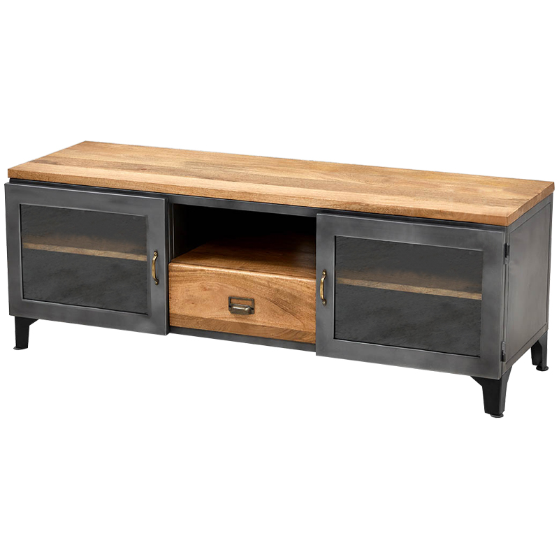 TV-тумба в стиле Лофт Russell TV Stand Латунь Древесина Графитовый TV-тумба в стиле Лофт Russell TV Stand Латунь Древесина Графитовый в Кирове | Loft Concept
