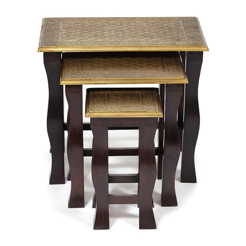 Комплект приставных столов Antique Indian Brass Mango Wood Tables Коричневый Латунь Комплект приставных столов Antique Indian Brass Mango Wood Tables Коричневый Латунь в Кирове | Loft Concept