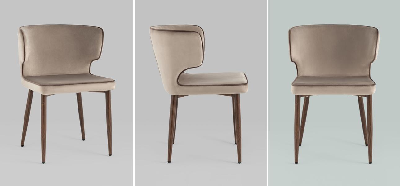 Стул Chair Бежевый Велюр с Коричневым кантом - фото