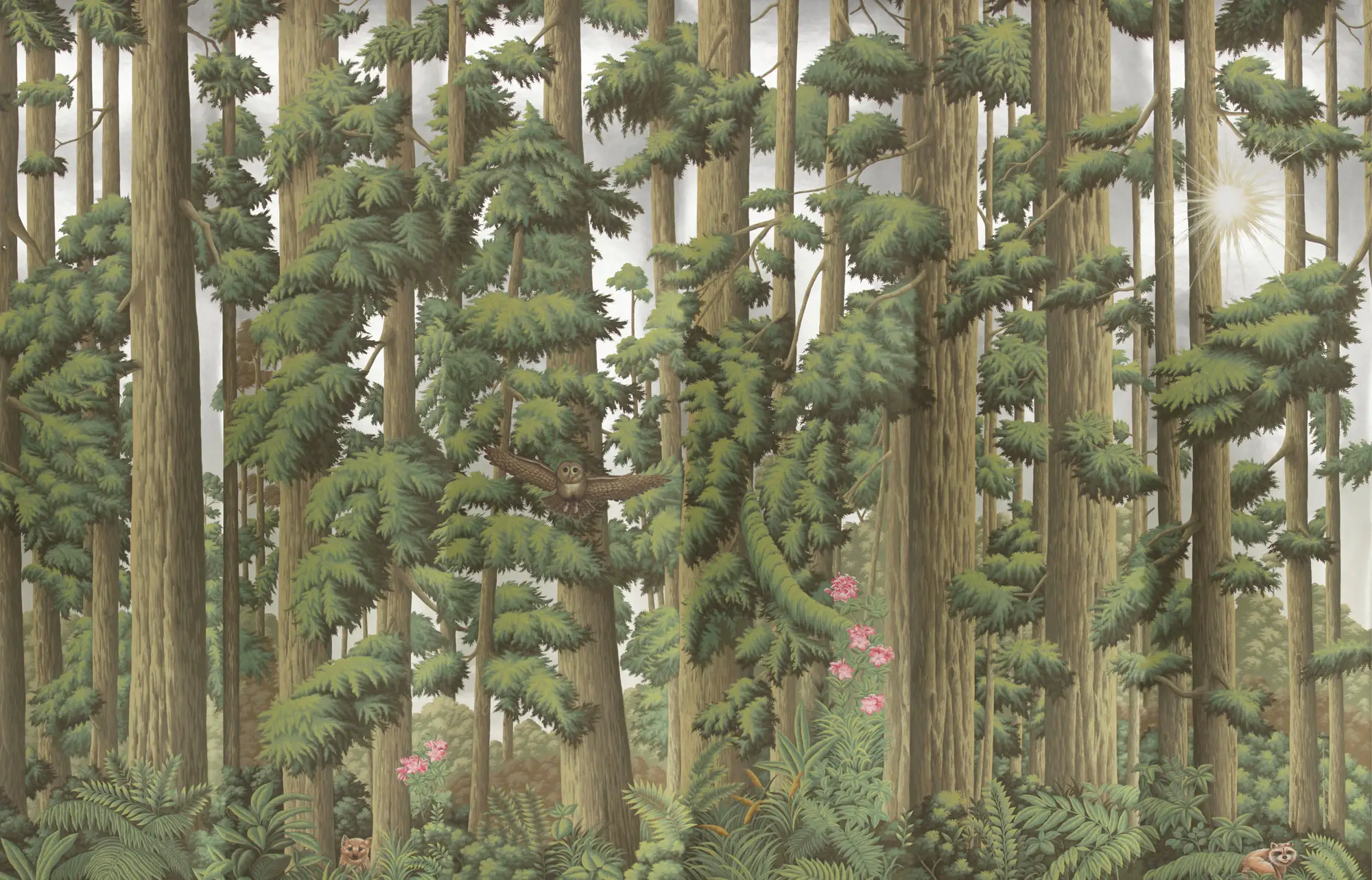 Обои ручная роспись Redwoods Sequoia on Sterling Silver gilded paper - постер Loft-Concept в Кирове