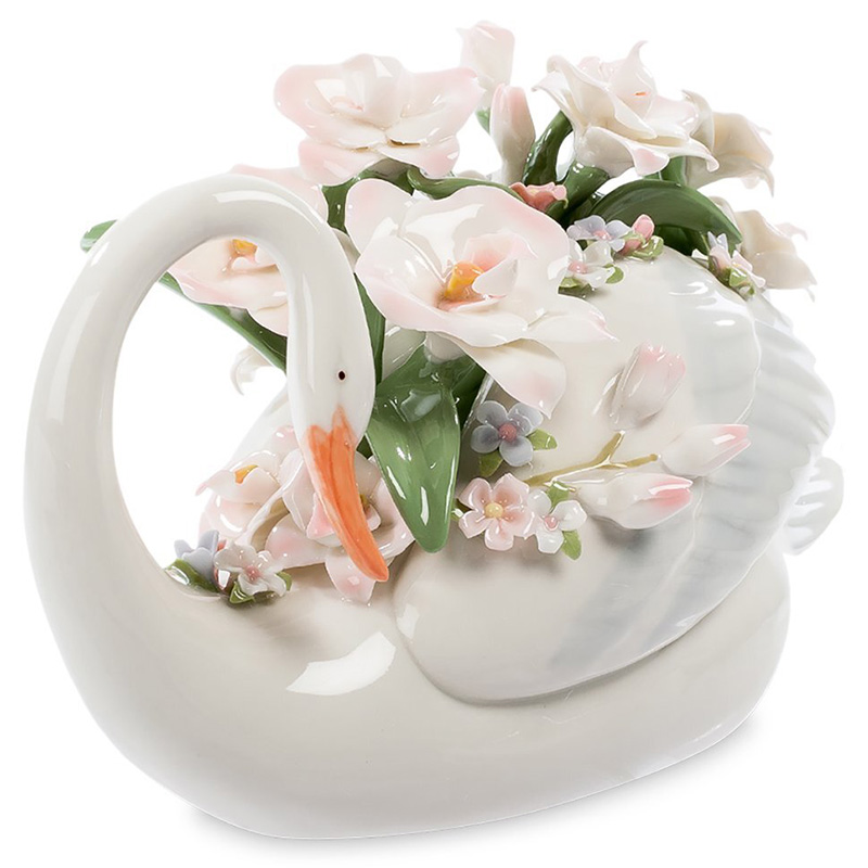 Статуэтка фарфоровая Лебедь с цветами Charming Statuette Белый Розовый Зеленый Оранжевый Статуэтка фарфоровая Лебедь с цветами Charming Statuette Белый Розовый Зеленый Оранжевый в Кирове | Loft Concept