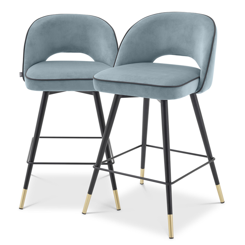 Комплект полубарных стульев Eichholtz Counter Stool Cliff set of 2 blue Голубой пастельный Черный Латунь Комплект полубарных стульев Eichholtz Counter Stool Cliff set of 2 blue Голубой пастельный Черный Латунь в Кирове | Loft Concept