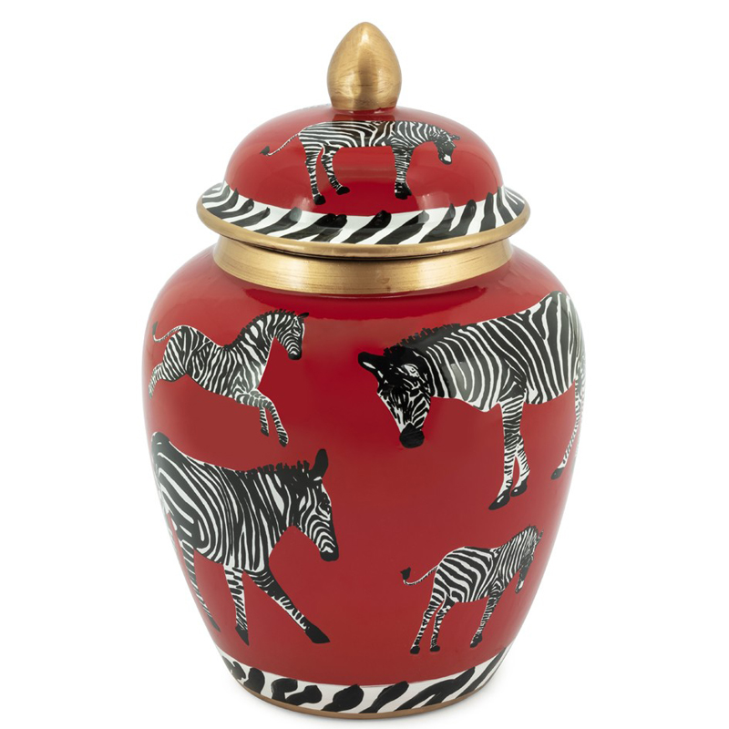 Ваза с крышкой VASE ZEBER URN Черно-белый Красный Ваза с крышкой VASE ZEBER URN Черно-белый Красный в Кирове | Loft Concept