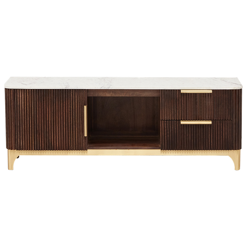 ТВ-тумба Baier Wood TV Stand Латунь Коричневый Белый Мрамор Bianco ТВ-тумба Baier Wood TV Stand Латунь Коричневый Белый Мрамор Bianco в Кирове | Loft Concept