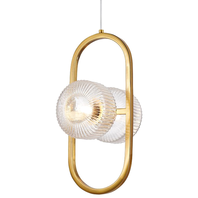Подвесной светильник с рельефными плафонами Blown Glass Латунь Прозрачный Подвесной светильник с рельефными плафонами Blown Glass Латунь Прозрачный в Кирове | Loft Concept