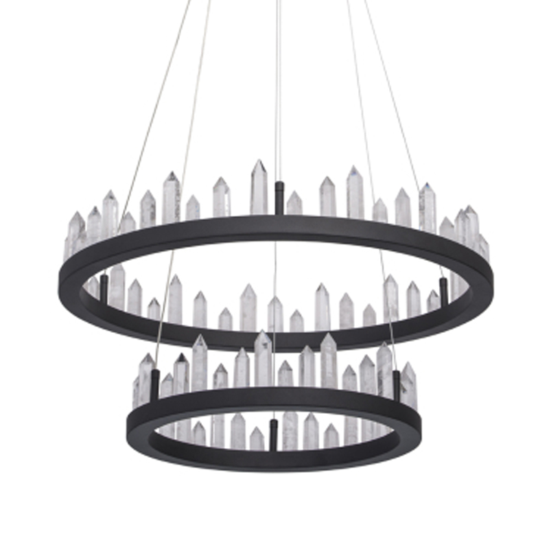 Люстра с двумя кольцами черного цвета с хрустальными элементами QUARTZ CRYSTAL Черный Прозрачный в Кирове | Loft Concept 