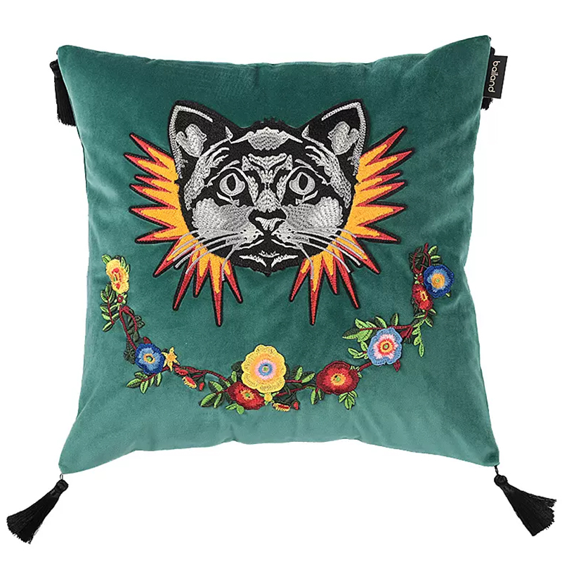 Декоративная подушка с вышивкой Стиль Gucci Cat Cushion Декоративная подушка с вышивкой Стиль Gucci Cat Cushion в Кирове | Loft Concept