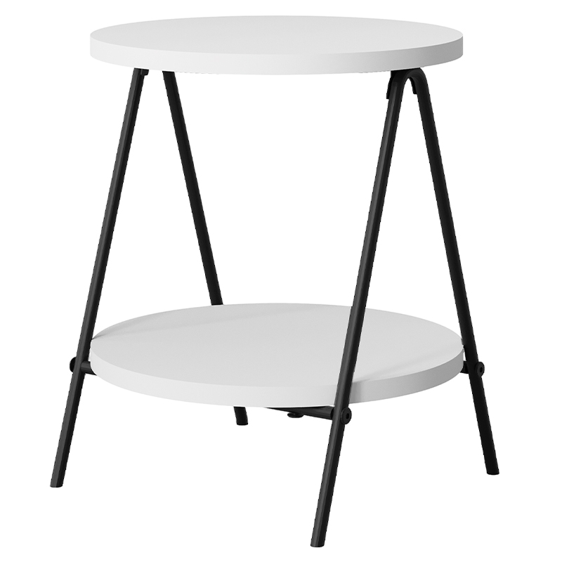 Стол приставной с 2-мя круглыми белыми столешницами ESSEL SIDE TABLE WHITE Белый Черный Стол приставной с 2-мя круглыми белыми столешницами ESSEL SIDE TABLE WHITE Белый Черный в Кирове | Loft Concept