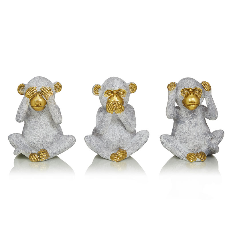 Комплект из 3-х статуэток Three Monkeys Серый Золотой Комплект из 3-х статуэток Three Monkeys Серый Золотой в Кирове | Loft Concept