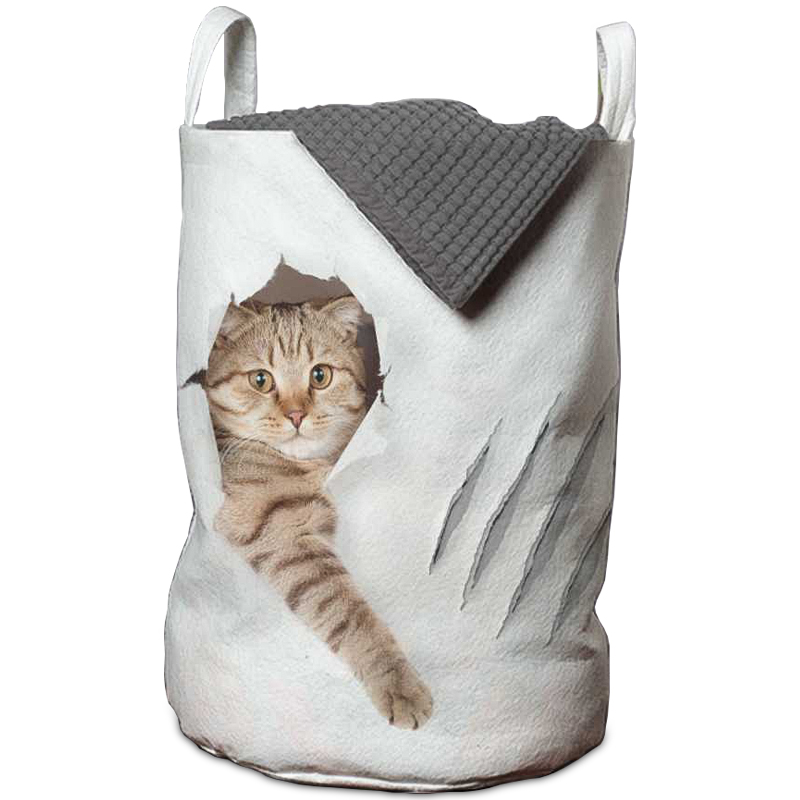 Корзина Hello Cat Basket Белый Бежево-серый Корзина Hello Cat Basket Белый Бежево-серый в Кирове | Loft Concept