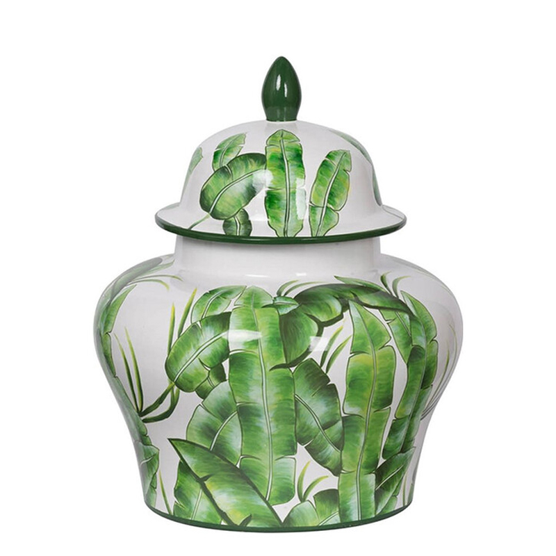 Ваза с зелёными листьями и крышкой Vase Green Leaves Белый Зеленый Ваза с зелёными листьями и крышкой Vase Green Leaves Белый Зеленый в Кирове | Loft Concept