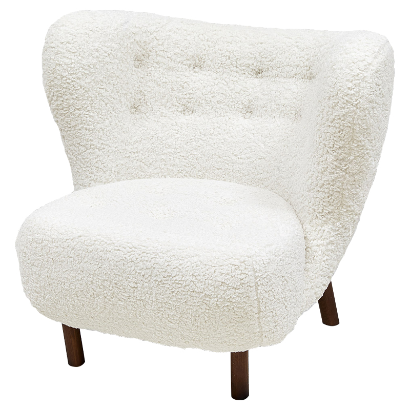 Дизайнерское кресло Boucle Neve White Armchair с обивкой букле и ножками из массива ясеня Белый Коричневый Дизайнерское кресло Boucle Neve White Armchair с обивкой букле и ножками из массива ясеня Белый Коричневый в Кирове | Loft Concept