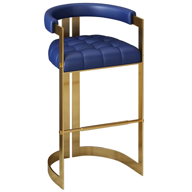 Стул барный Jonah Bar Stool Экокожа Металл Золотой Синий Стул барный Jonah Bar Stool Экокожа Металл Золотой Синий в Кирове | Loft Concept