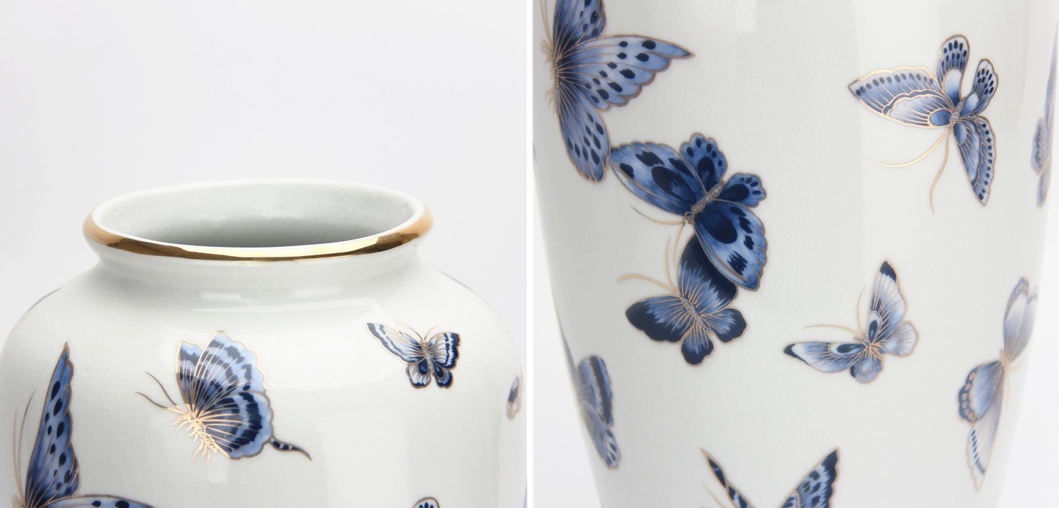 Ваза Porcelain Butterfly Blue and Gold Vase - фото