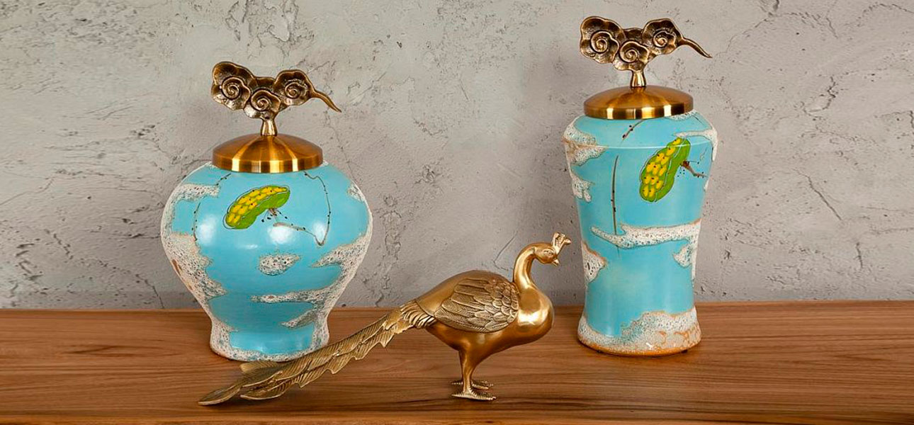 Ваза высокая голубая с орнаментом Nara  - фото