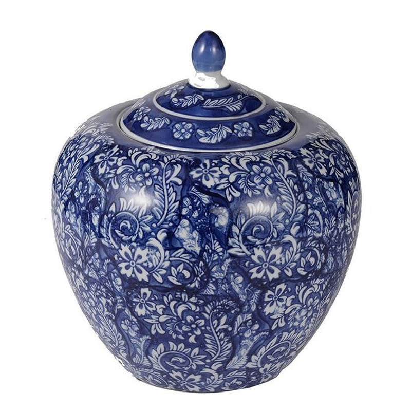 Ваза округлой формы с синей росписью и цветочным узором Blue & White Ornament Белый Синий Ваза округлой формы с синей росписью и цветочным узором Blue & White Ornament Белый Синий в Кирове | Loft Concept