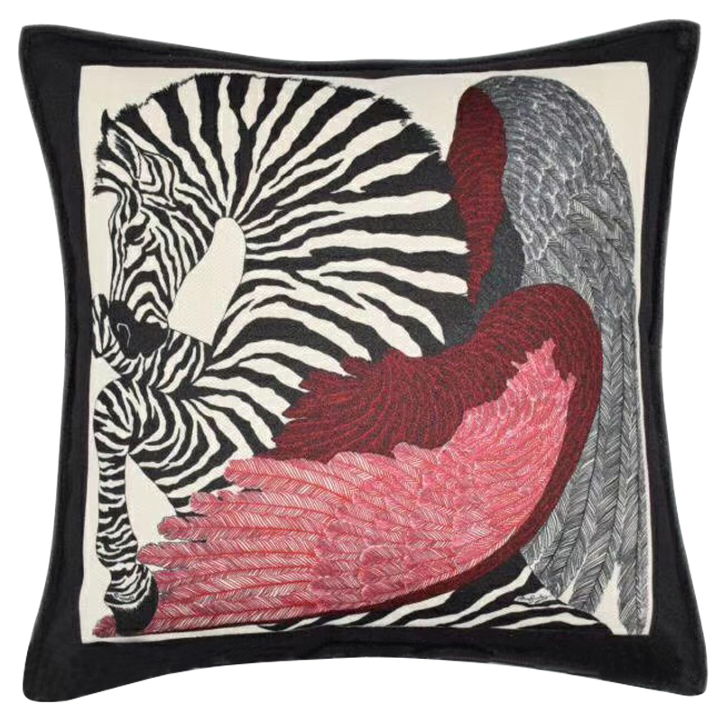 Декоративная подушка Hermes Zebra 25 Черно-белый Красный Декоративная подушка Hermes Zebra 25 Черно-белый Красный в Кирове | Loft Concept