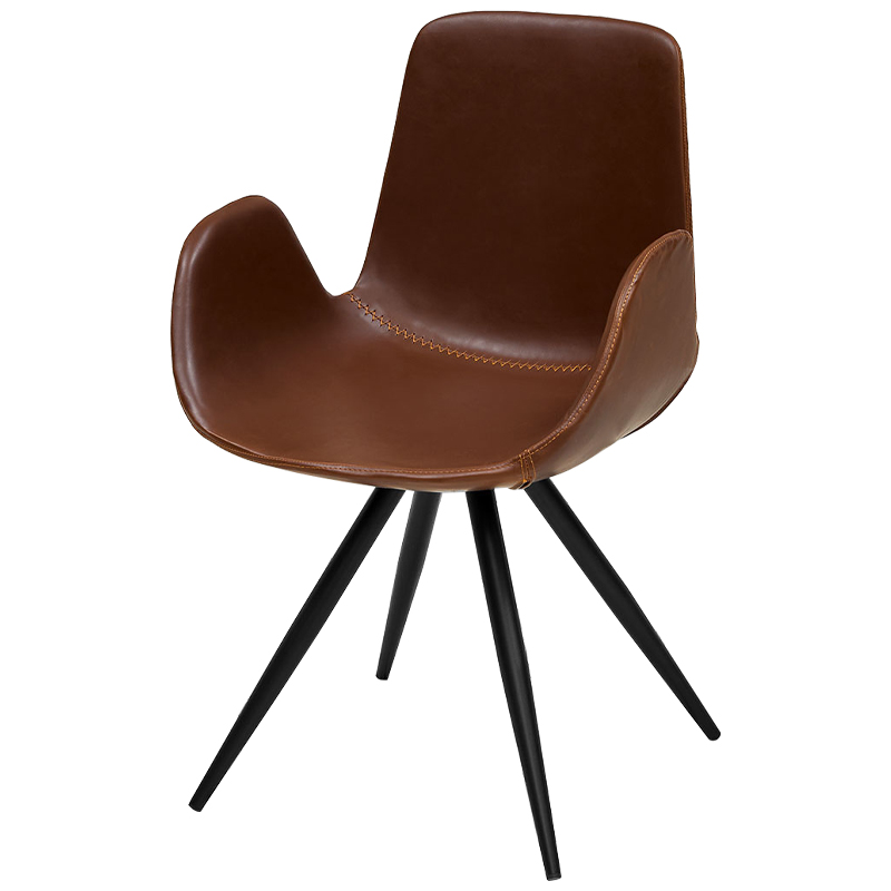 Стул коричневый с обивкой из эко-кожи Leigh Chair Коричневый Черный Стул коричневый с обивкой из эко-кожи Leigh Chair Коричневый Черный в Кирове | Loft Concept
