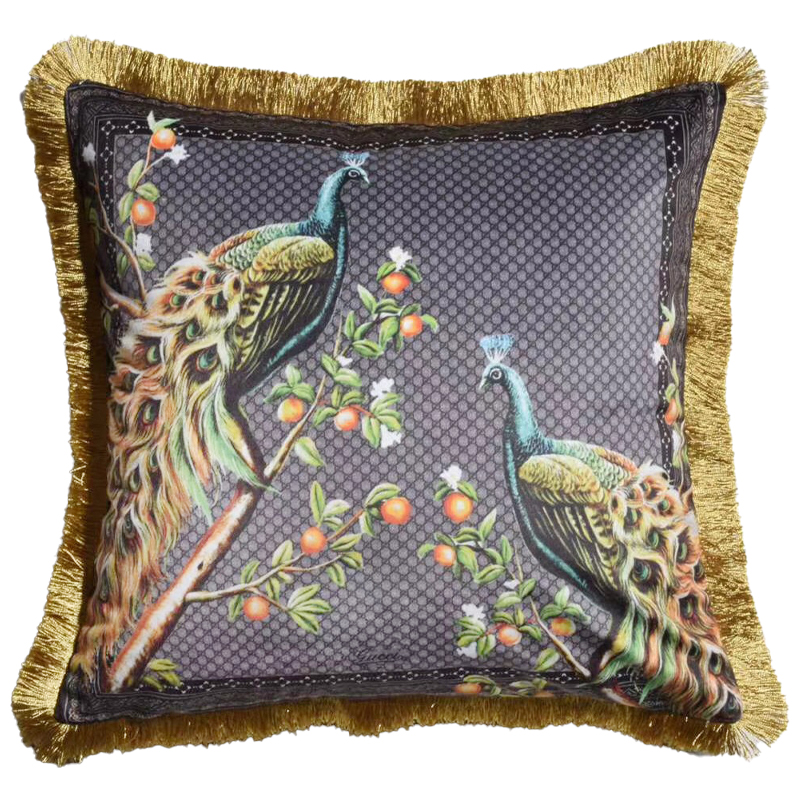 Декоративная подушка Cтиль Gucci Peacock Серый Золотой Мульти Декоративная подушка Cтиль Gucci Peacock Серый Золотой Мульти в Кирове | Loft Concept