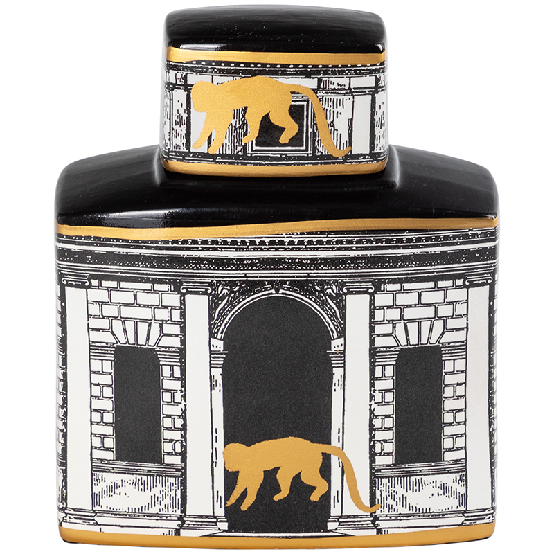 Декоративная ваза с крышкой Old Town Vase Black White Золотой Черно-белый Декоративная ваза с крышкой Old Town Vase Black White Золотой Черно-белый в Кирове | Loft Concept