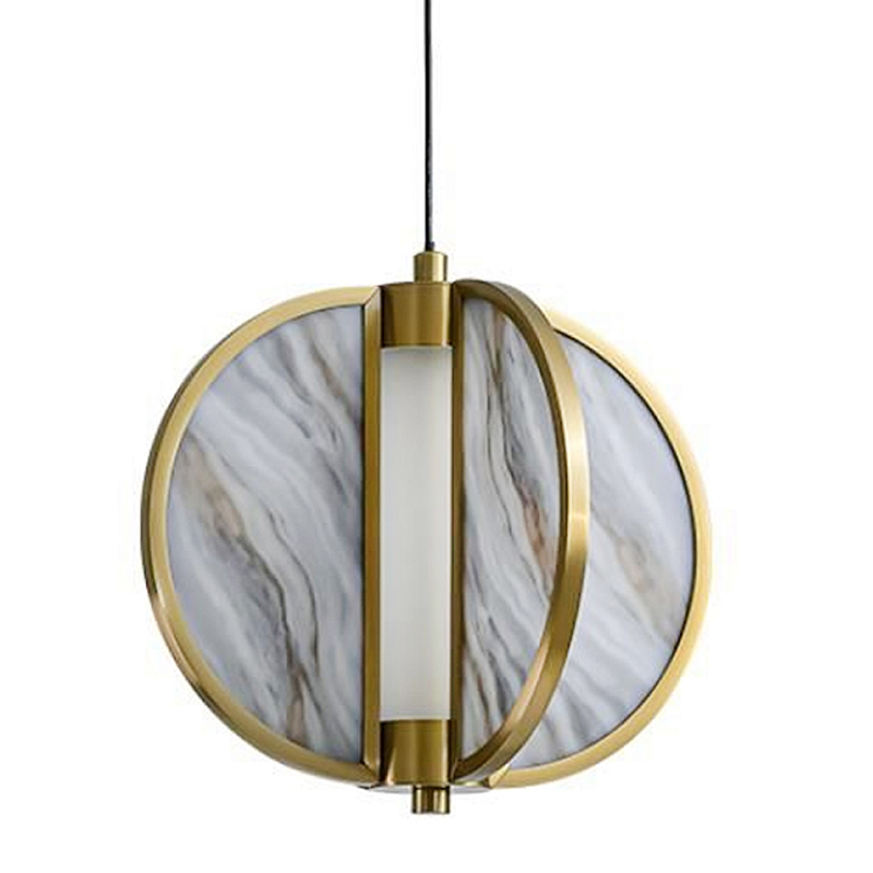 Подвесной светильник с круглым плафоном из искусственного алебастра в бронзовой оправе Marbella Бронза Белый Серый в Кирове | Loft Concept 