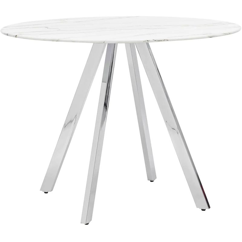 Стол обеденный Iving круглый столешница мрамор ножка хром Белый Мрамор Bianco Серебряный в Кирове | Loft Concept 