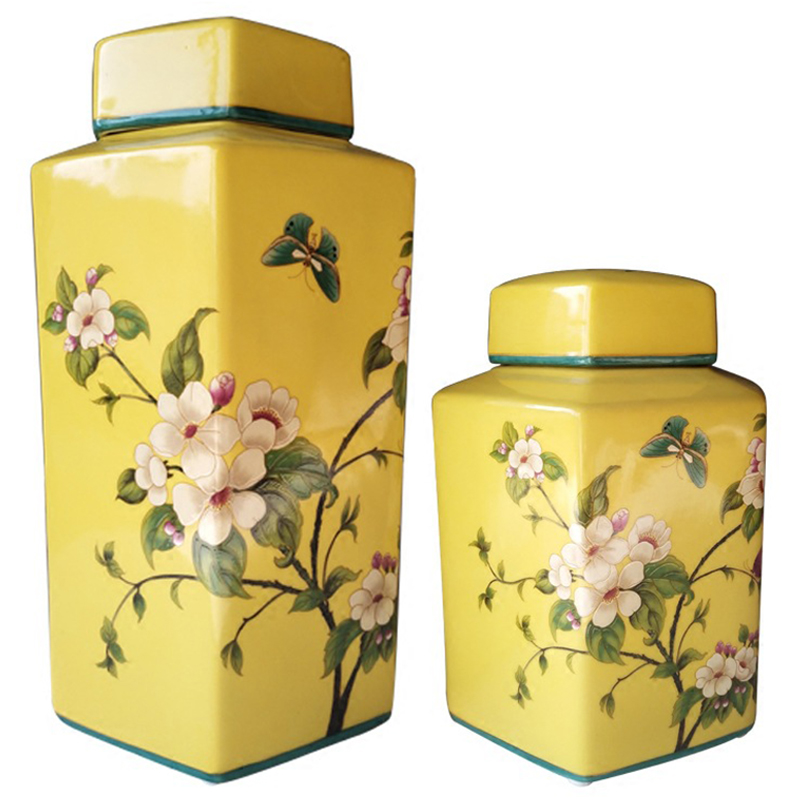 Ваза с крышкой Ceramic Yellow Garden Vase Желтый Бирюзовый Мульти Ваза с крышкой Ceramic Yellow Garden Vase Желтый Бирюзовый Мульти в Кирове | Loft Concept