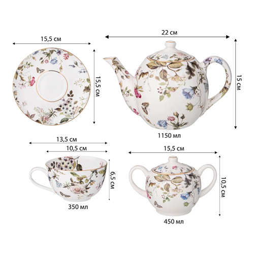 Чайный сервиз из фарфора белый с рисунком цветов на 6 персон 14 предметов Garden Whisper Porcelain Set Чайный сервиз из фарфора белый с рисунком цветов на 6 персон 14 предметов Garden Whisper Porcelain Set в Кирове
